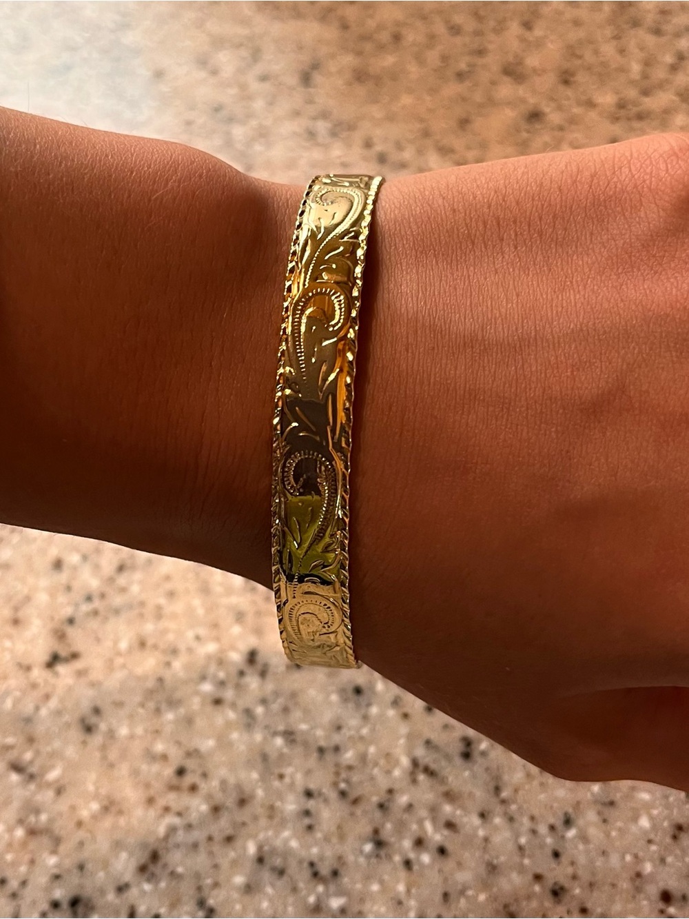 Engraved Gold-Tone Floral Bangle Bracelet - Picture 2 of 2